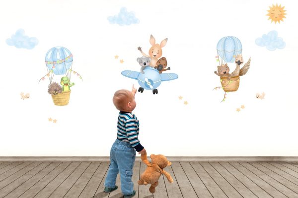 Australian animals wall stickers | watercolour hot air balloon fabric stickers