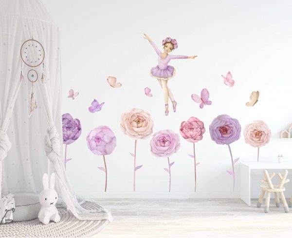 Ballerina Wall Decal | Dancing Girl | Ballerina with Butterfly | Ballerina with Flowers Decals