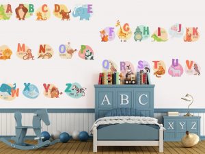 Cute cartoon animals alphabet wall decals
