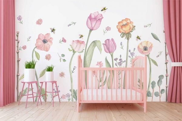 Make A Meadow Large - Fabric Wall Decal - Flower Shop - Poppy Mix