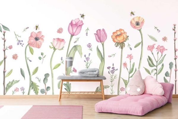 Make A Meadow Large - Fabric Wall Decal - Flower Shop - Poppy Mix