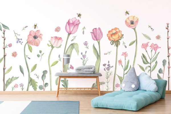 Make A Meadow Large - Fabric Wall Decal - Flower Shop - Poppy Mix