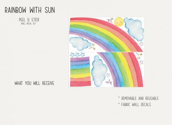 Rainbow with Sun | Fabric Wall Decal | Rainbow Wall Decal |