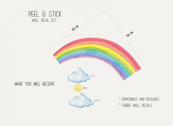 Rainbow with Sun | Fabric Wall Decal | Rainbow Wall Decal |