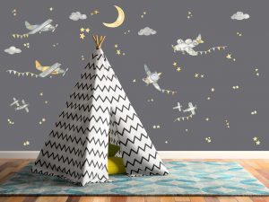 Vintage Airplane Wall Decals | Nursery Wall Decals | Fabric Wall Decals
