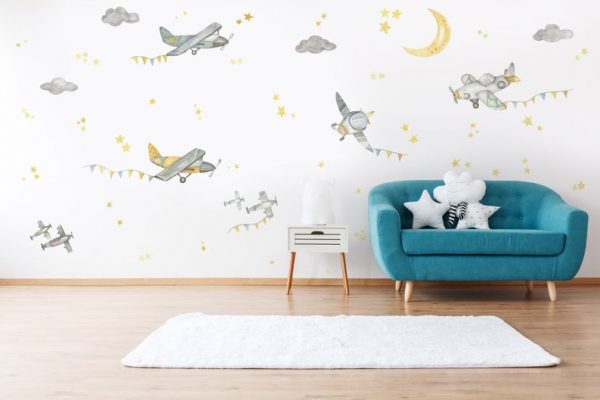 Vintage Airplane Wall Decals | Nursery Wall Decals | Fabric Wall Decals