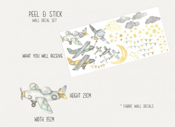 Vintage Airplane Wall Decals | Nursery Wall Decals | Fabric Wall Decals