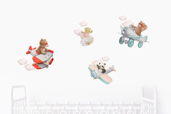 Cute teddy bears flying on plane_04