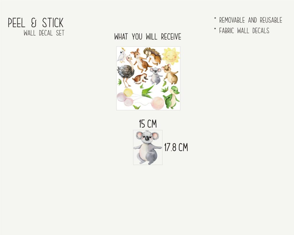 Australian Animals Nursery Decals Removable Wall Decals, Wall Stickers, Peel and stick decals